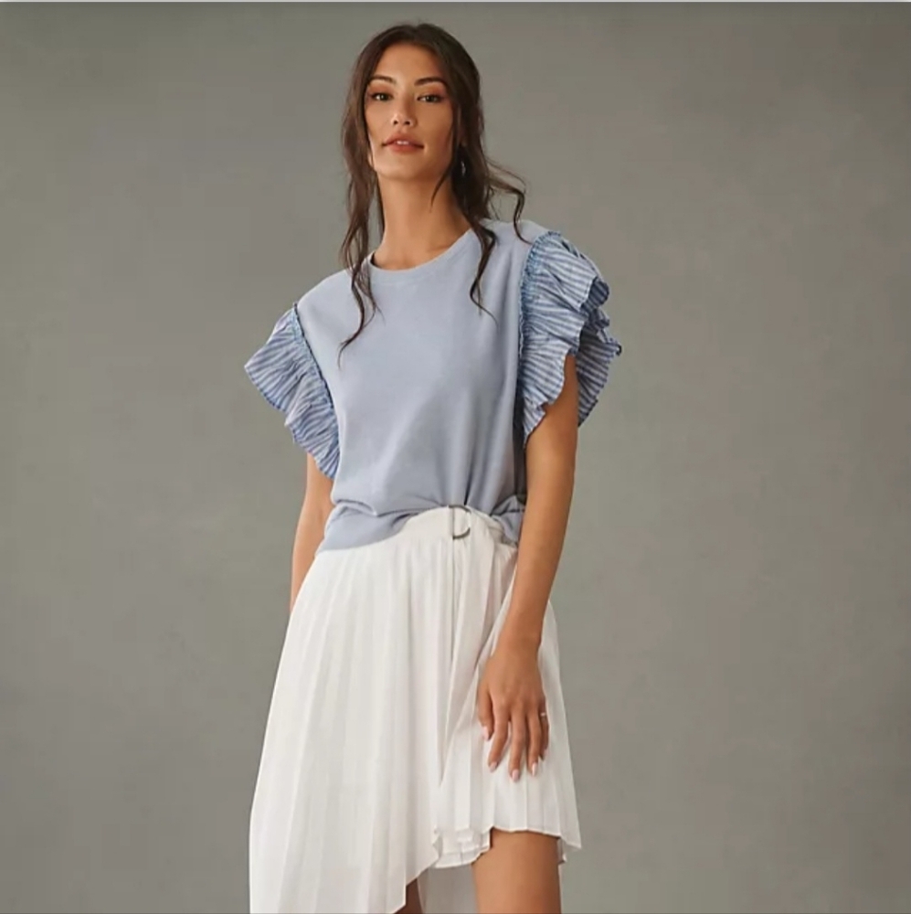 Pilcro Light Blue Ruffle Sleeve Sweatshirt